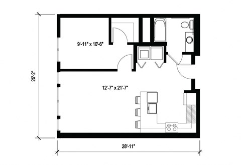 Stack House Apartments in Seattle, Washington 1x1 Floor Plan